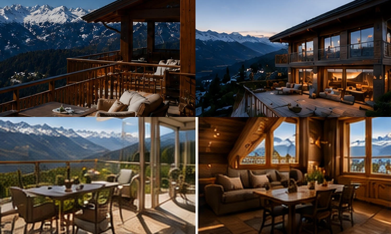 Representative mix of modern Alpine residential interiors and exteriors — not a specific property