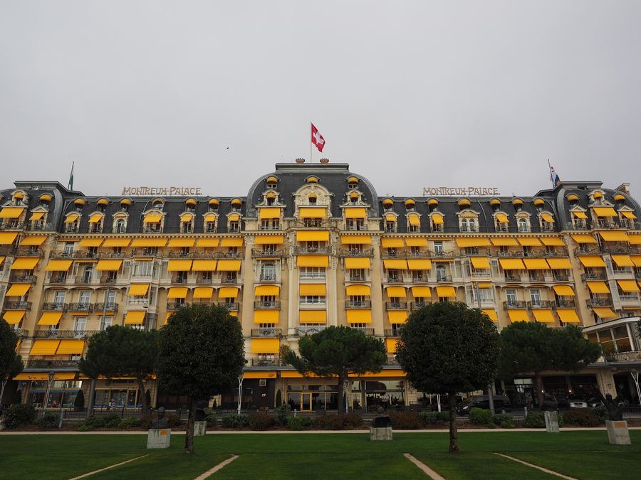 Historic hotel architecture in Montreux on Lake Geneva