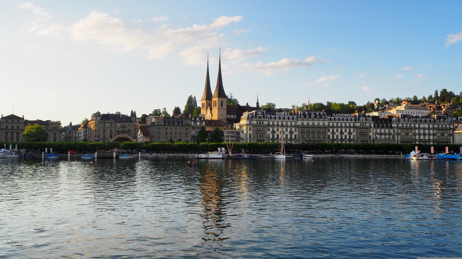Lucerne waterfront and Swiss city hotels beside the lake