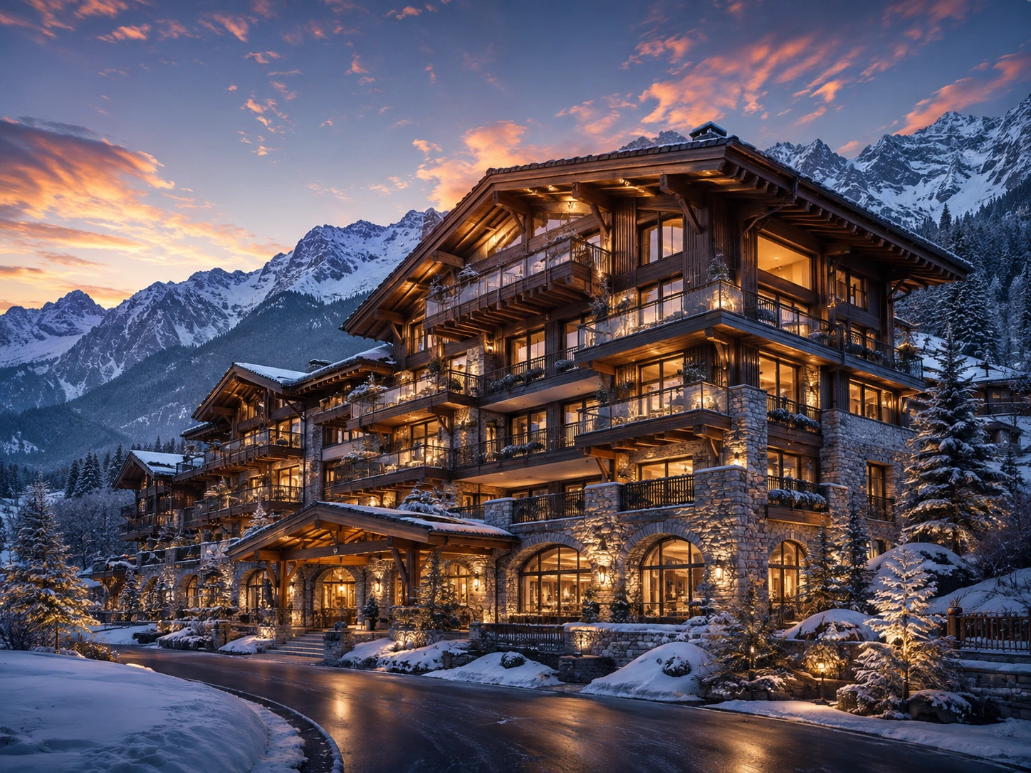 Illustratives Rendering eines Resort-Hotels in den französischen Alpen
