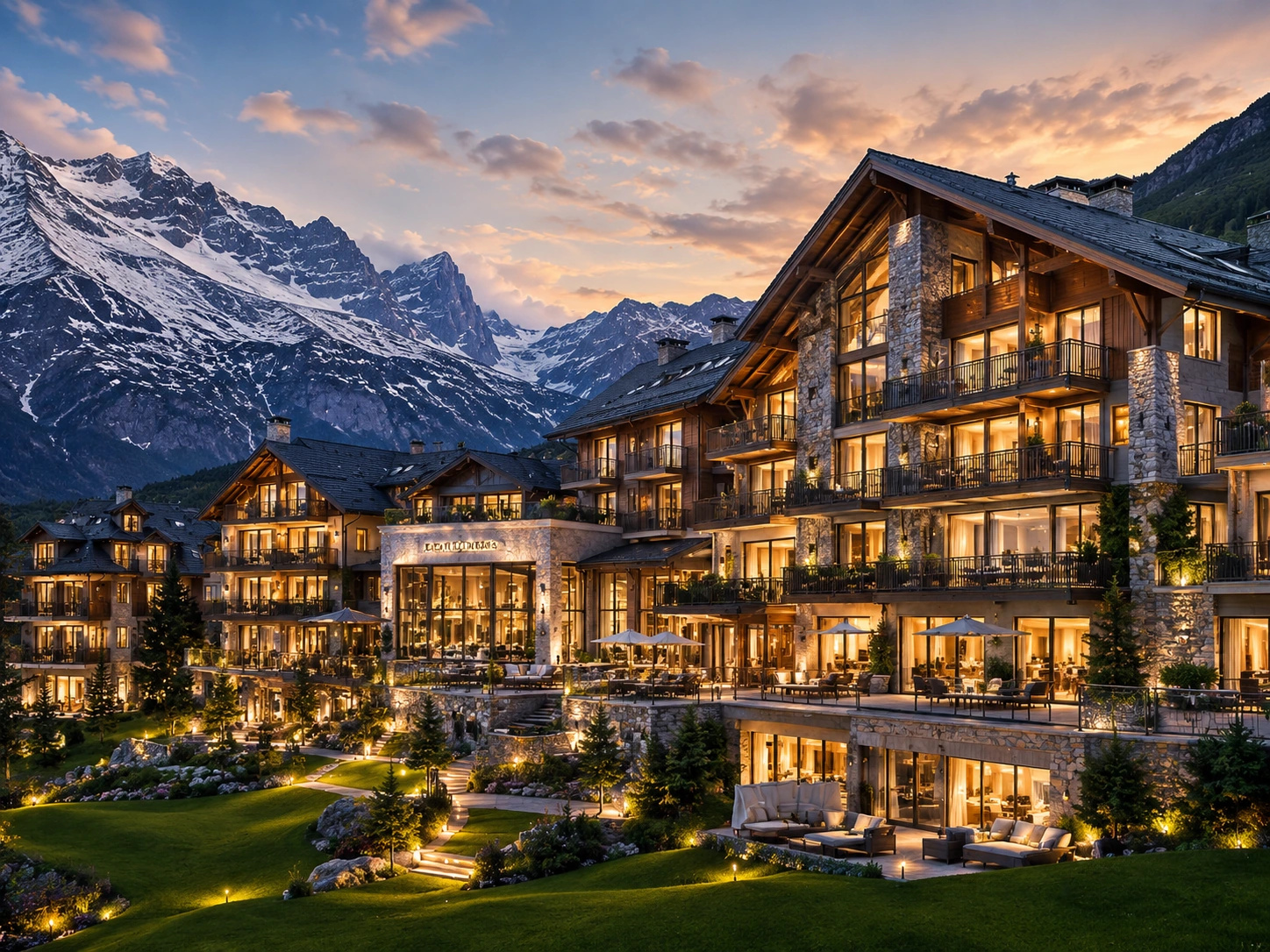 Illustratives Rendering eines Hotel- und Apartmentobjekts im Berner Oberland