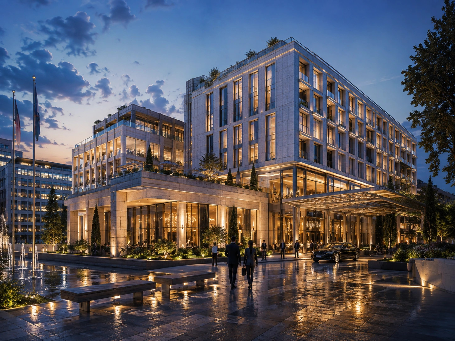 Illustratives Rendering einer modernen urbanen Hotelentwicklung in Genf