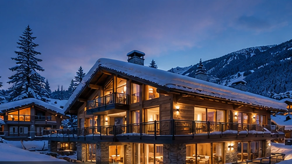 Representative luxury Verbier-style chalet exterior at dusk — not the specific property
