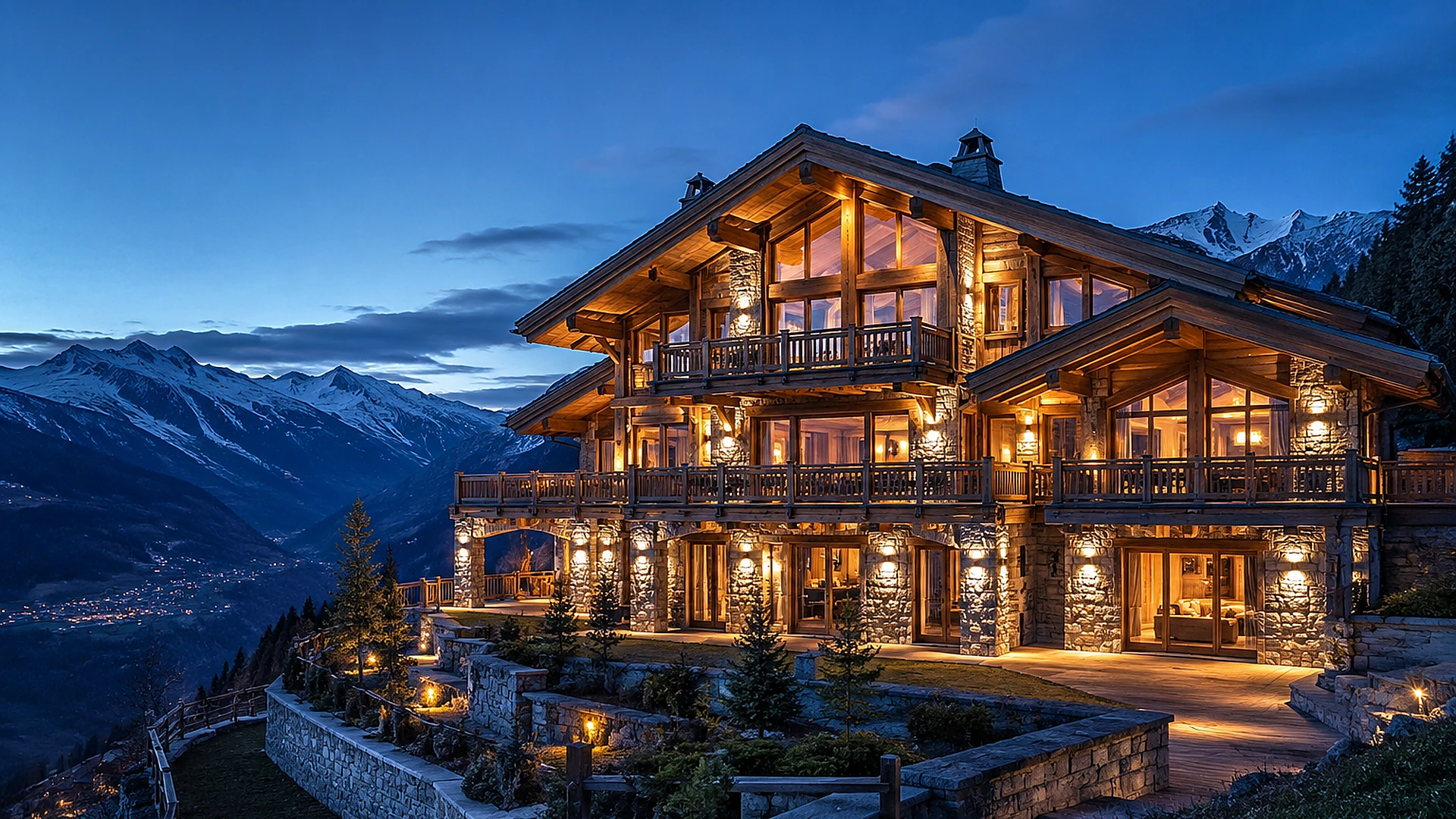 Repræsentativ rendering — ikke en specifik ejendom: Verbier-chalets omkring CHF 3–5m